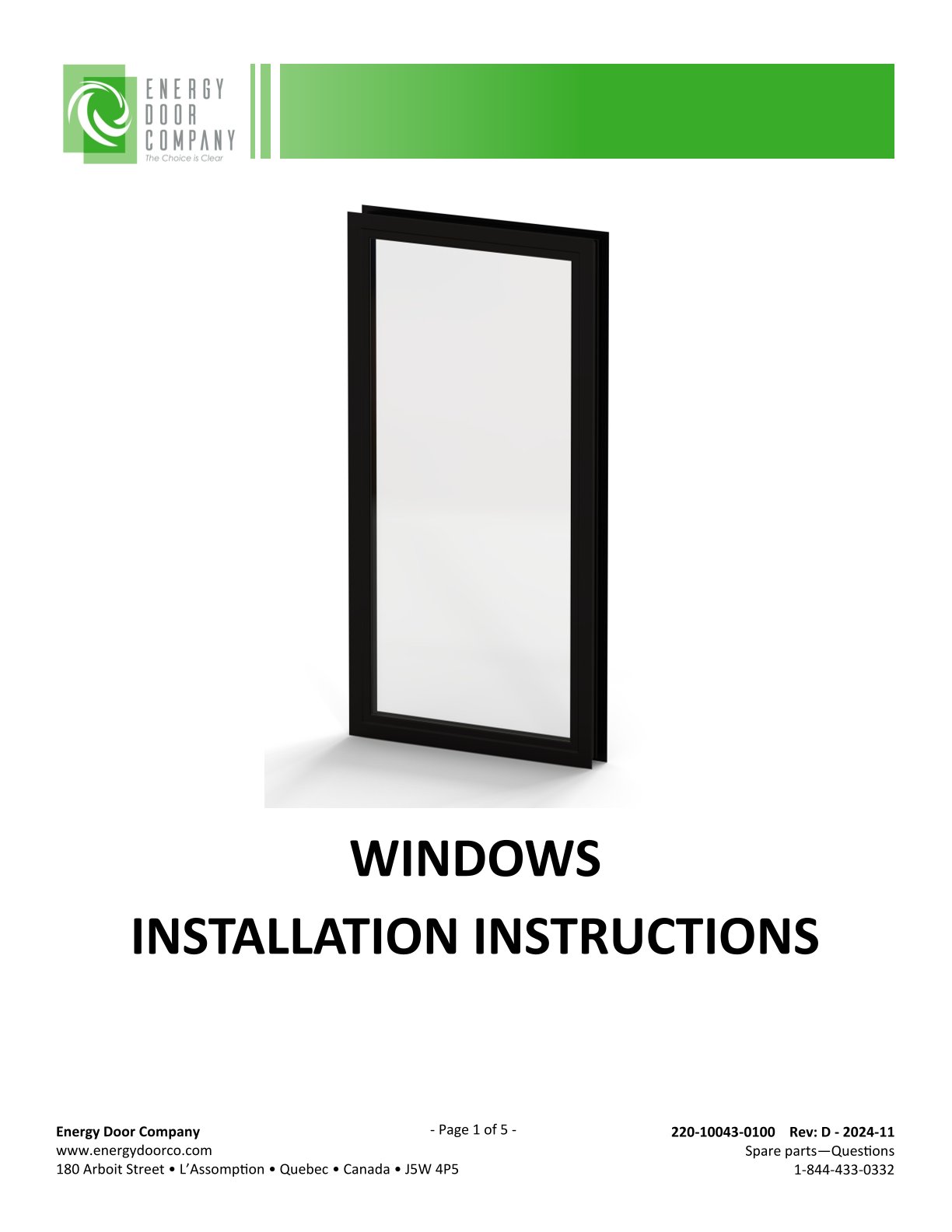 220 10043 0100 Window Installation Instructions Revb E