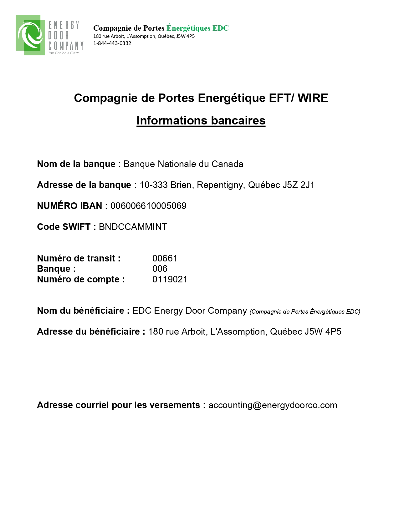EDC BNC CAD INFORMATION BANCAIRES Page 0001